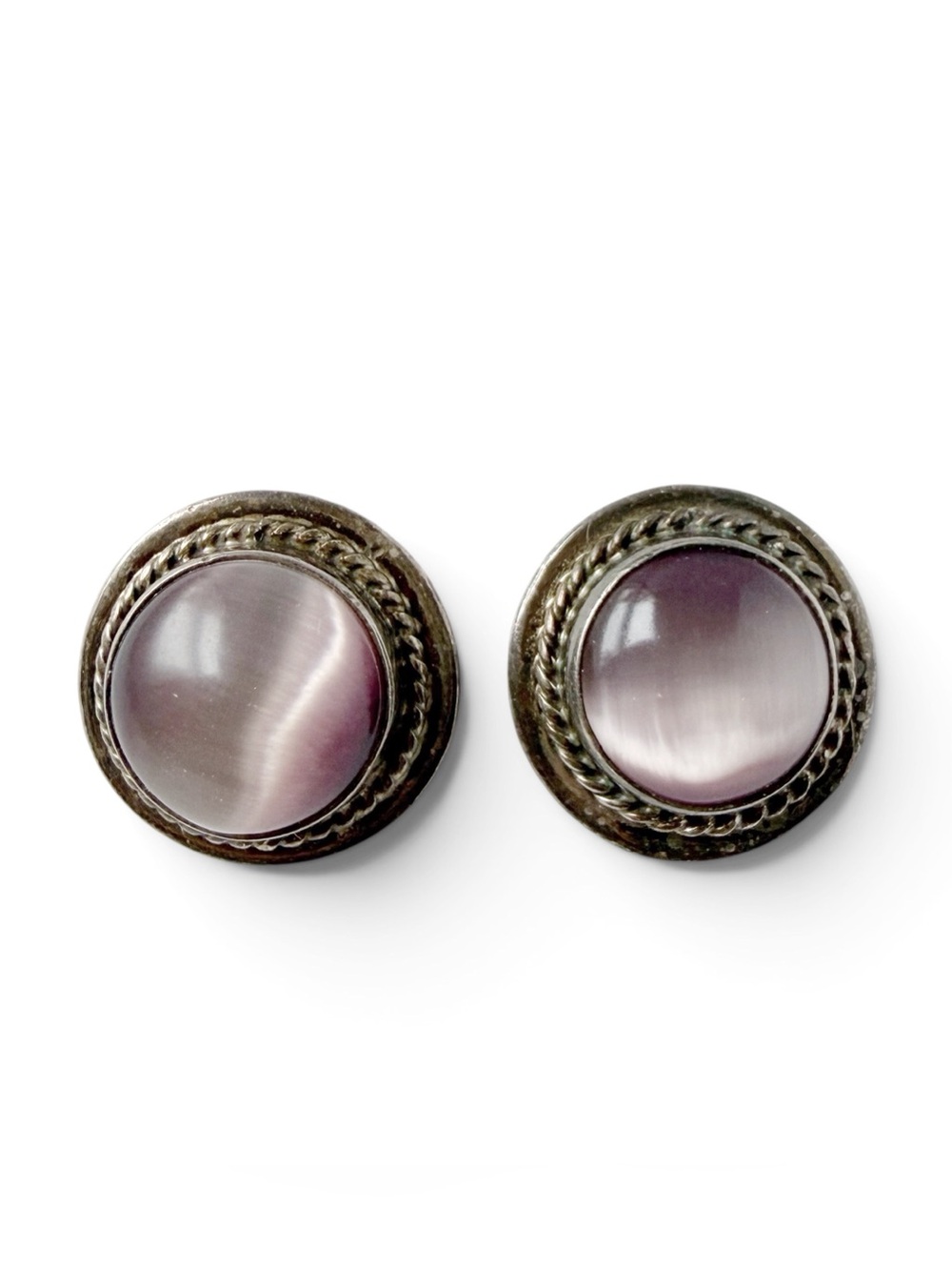 Vintage Sterling Silver 925 Round Purple Cats Eye Post Stud Earrings